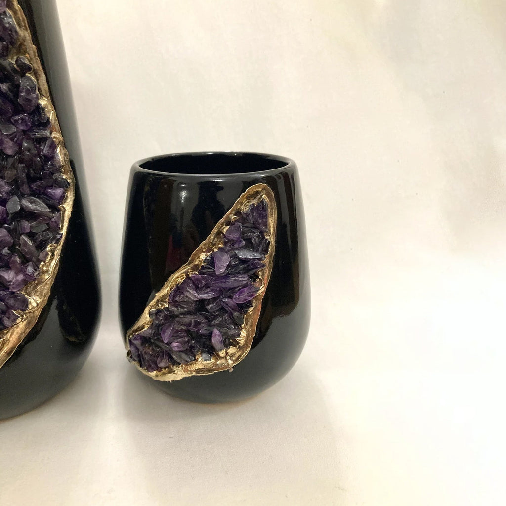 Set of 2 Black Ceramic Vases