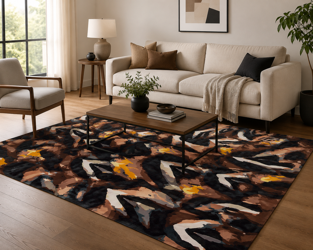 CoreRise Rug | Black, Brown & Amber | Hand Tufted New Zealand Wool | Rugfine