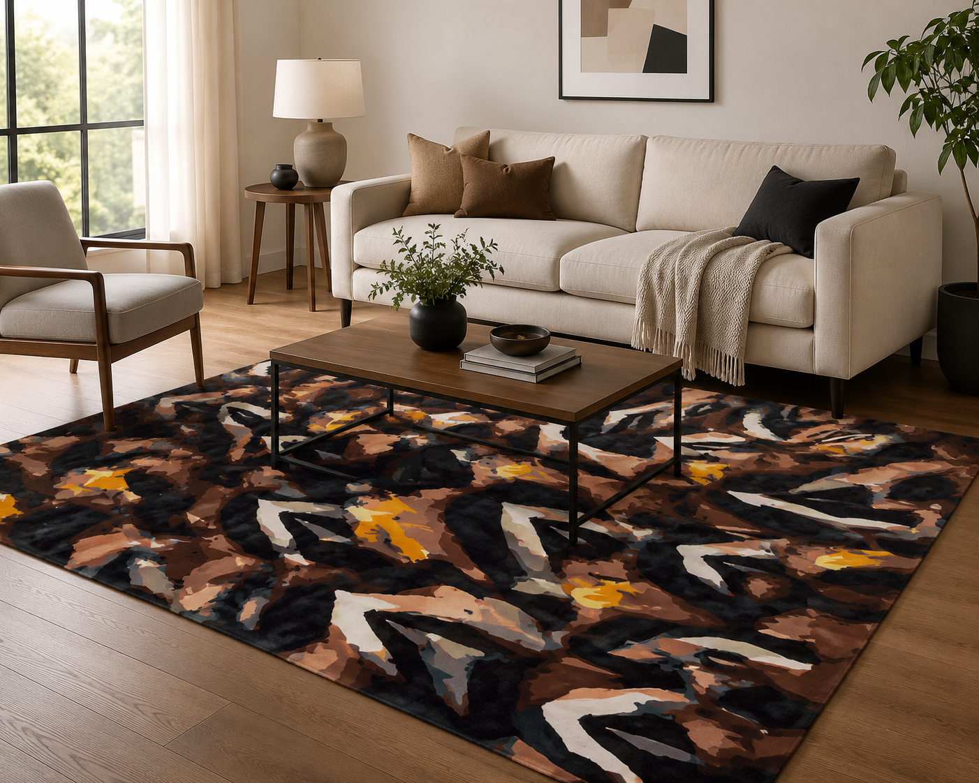 CoreRise Rug | Black, Brown & Amber | Hand Tufted New Zealand Wool | Rugfine