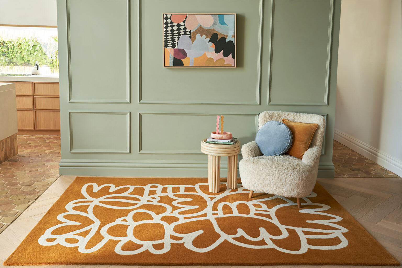 Wool Area Rug | Mustard Yellow & Ivory | Abstract Floral | Evergaze by Rugfine