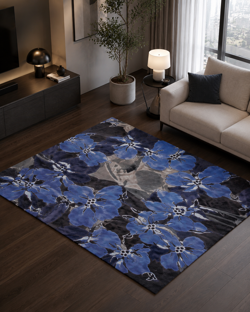Hand Tufted Wool Rug | Cornflower Blue, Navy & Grey | Twirks by Rugfine